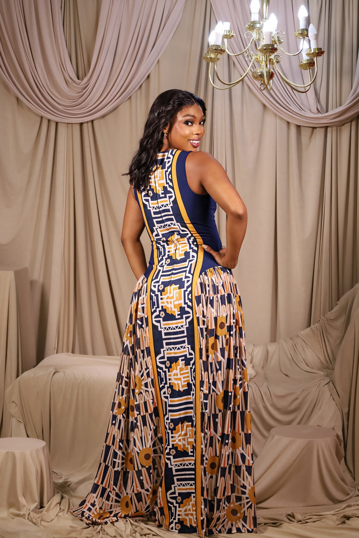 Fabrosanz: Tshwane Print Navy Maxi Dress