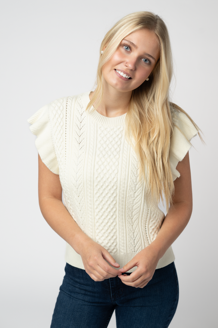 Felicity Flutter Sweater Top - Ivory by Michelle Mae