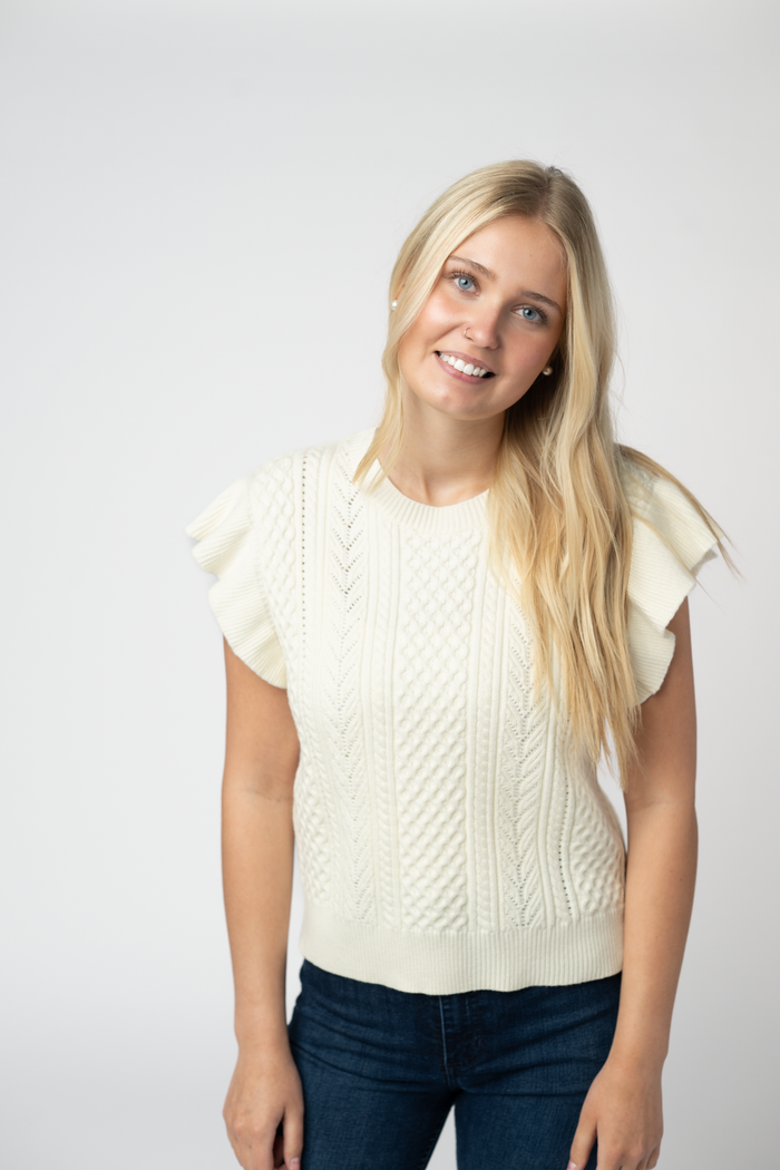 Felicity Flutter Sweater Top - Ivory by Michelle Mae