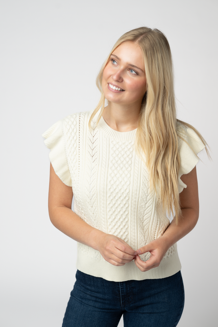 Felicity Flutter Sweater Top - Ivory by Michelle Mae
