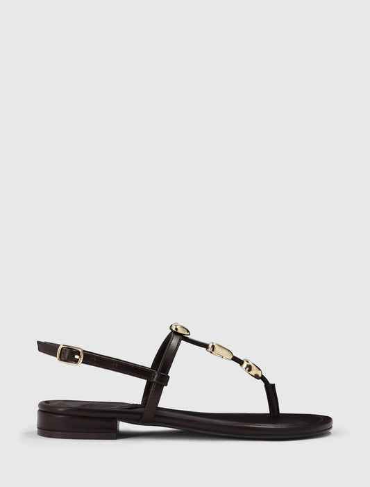 Fiona 2 Irregular Shaped Trim Flat Sandal Chocolate Brown Forever New