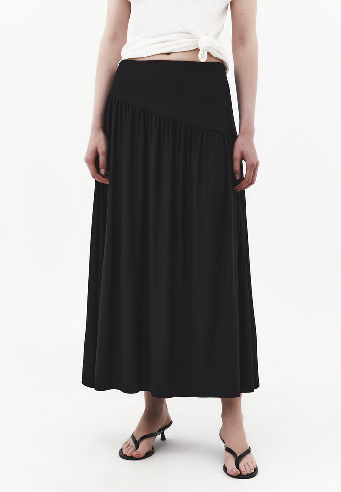 Flared Long Skirt - BLACK