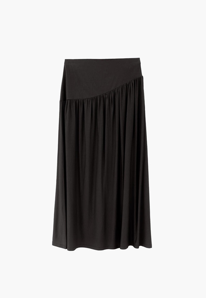 Flared Long Skirt - BLACK