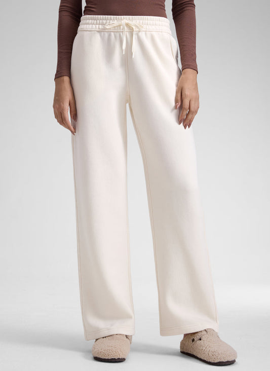 CRZ YOGA Womens Cotton Fleece Lined Straight Leg Lounge Sweatpants30'' Milky White