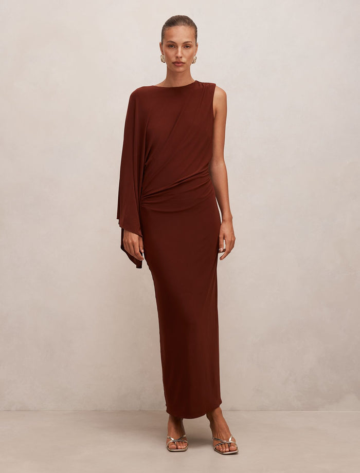 Fleur Cape Shoulder Maxi Dress Hot Chocolate Forever New