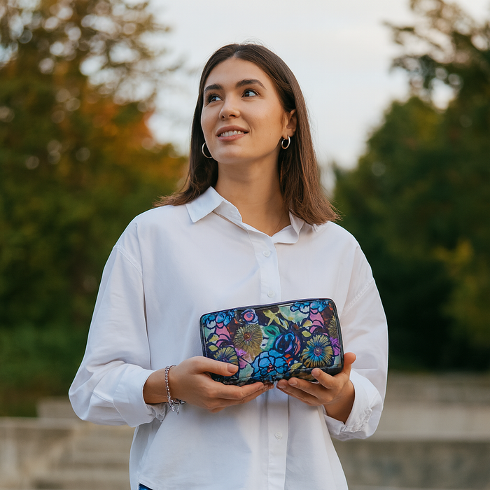 Women's floral travel jewelry organizer pouch for trips and daily use-model image