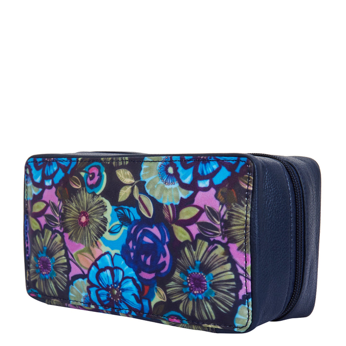 Women's floral travel jewelry organizer pouch for trips and daily use-half side view