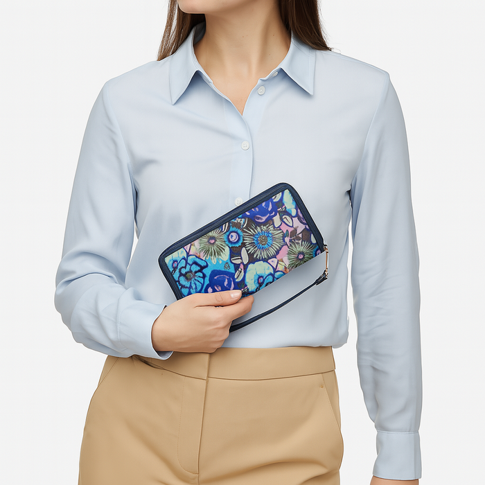 Women's botanical wristlet wallet for travel and daily use-model image