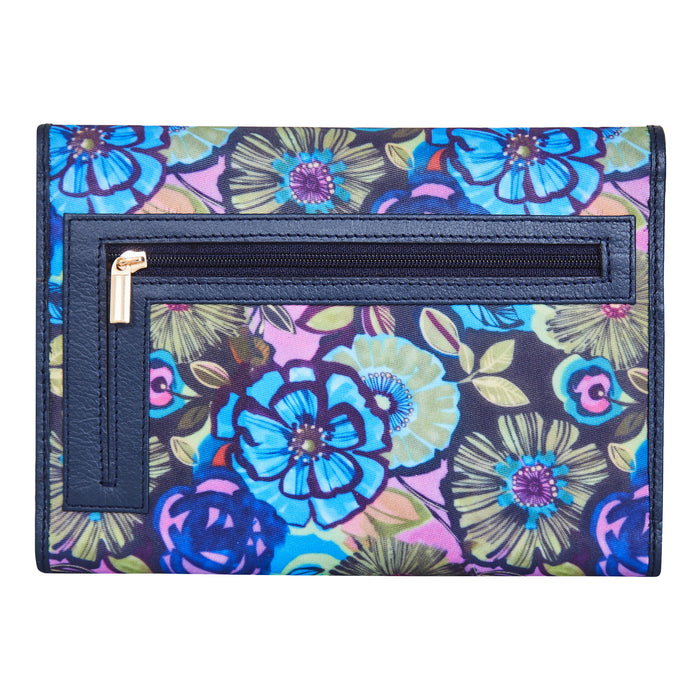 Women's floral trifold travel wallet for daily use and trips-back view
