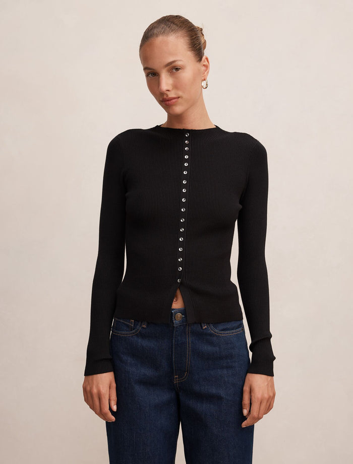 Francis Button Detail Top Black Forever New