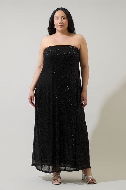Friday Nights Sequin Strapless Maxi Dress Curve