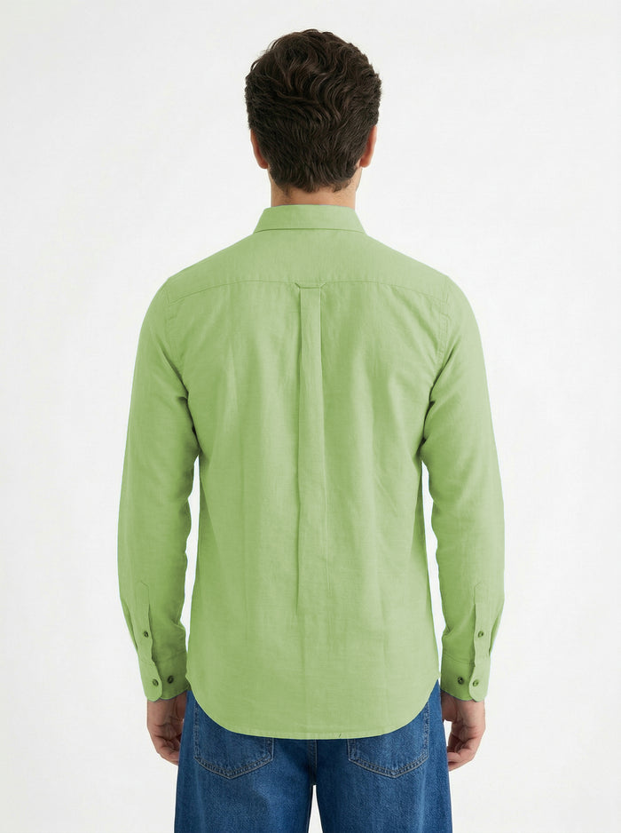 Full-Sleeve Breeze Linen Shirt in Pista