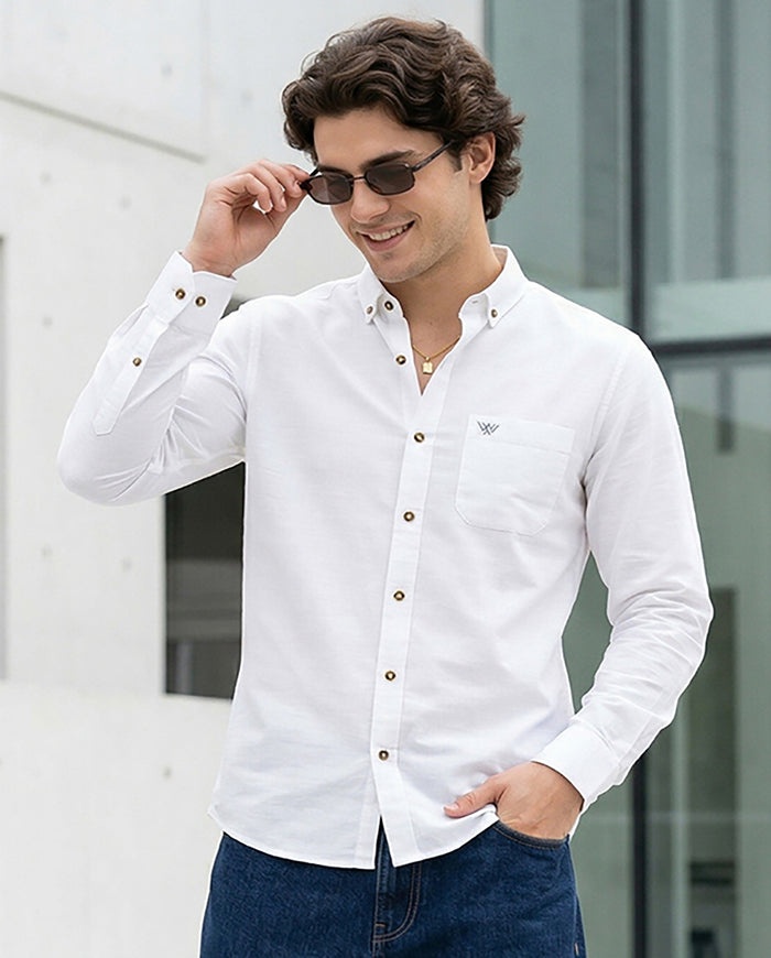 Full-Sleeve Breeze Linen Shirt in White