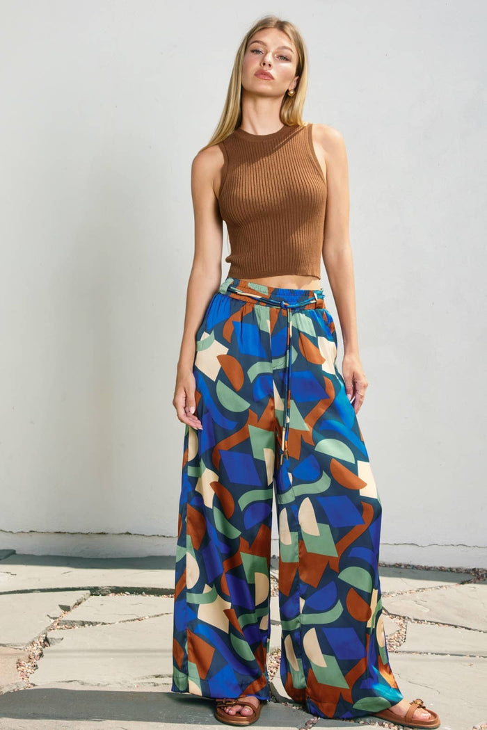 Geometric Looped Belt Pants