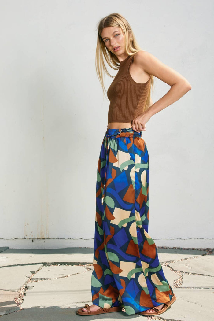 Geometric Looped Belt Pants