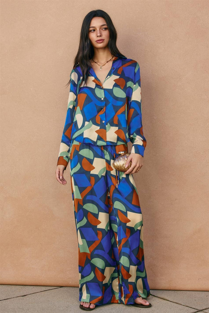 Geometric Looped Belt Pants