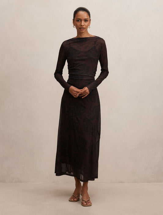 Georgia Petite Long Sleeve Mesh Midi Dress Hilmark Floral Forever New