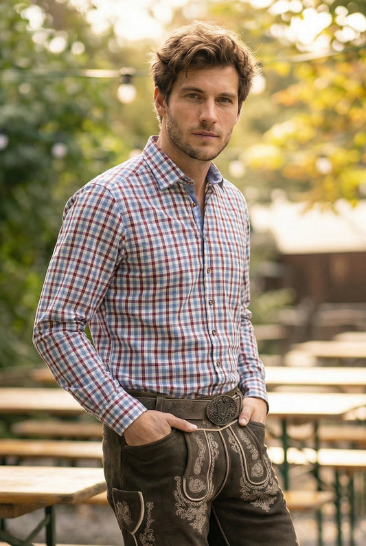 Gipfelstürmer Men Long Sleeve Slim Fit Shirt "Oswald" red/blue
