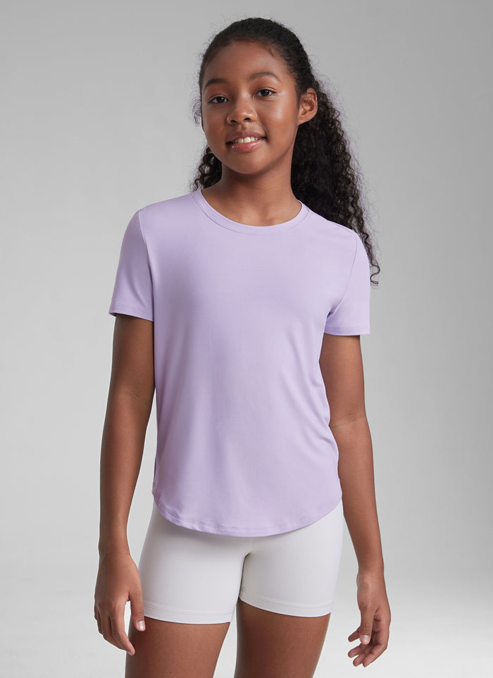 CRZ YOGA Girls Cloudweight Short Sleeve Quick Dry Round Neck T Shirts Lilac Air