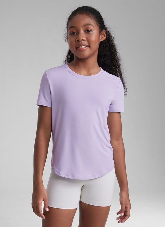 CRZ YOGA Girls Cloudweight Short Sleeve Quick Dry Round Neck T Shirts Lilac Air