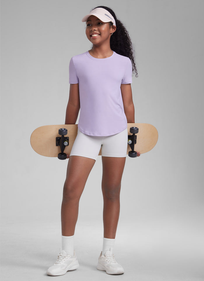 CRZ YOGA Girls Cloudweight Short Sleeve Quick Dry Round Neck T Shirts Lilac Air