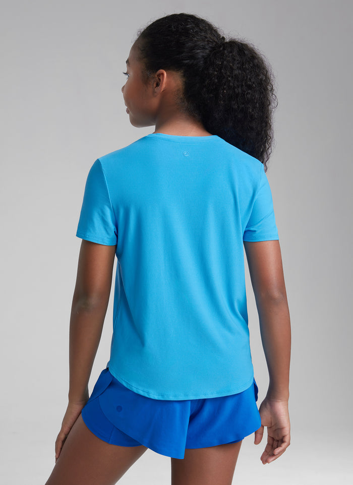CRZ YOGA Girls Cloudweight Short Sleeve Quick Dry Round Neck T Shirts Kayak Blue
