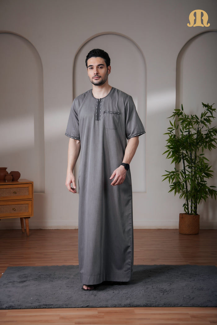 Grey Jazeb Half Sleeve Thobe Men