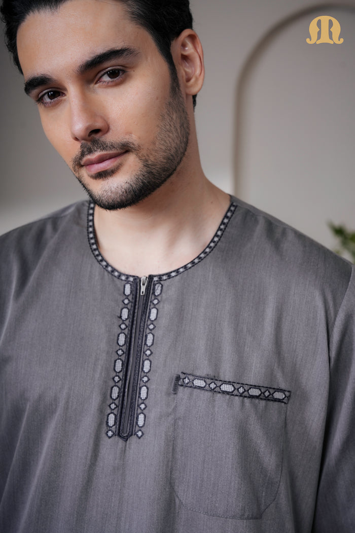 Grey Jazeb Half Sleeve Thobe Men
