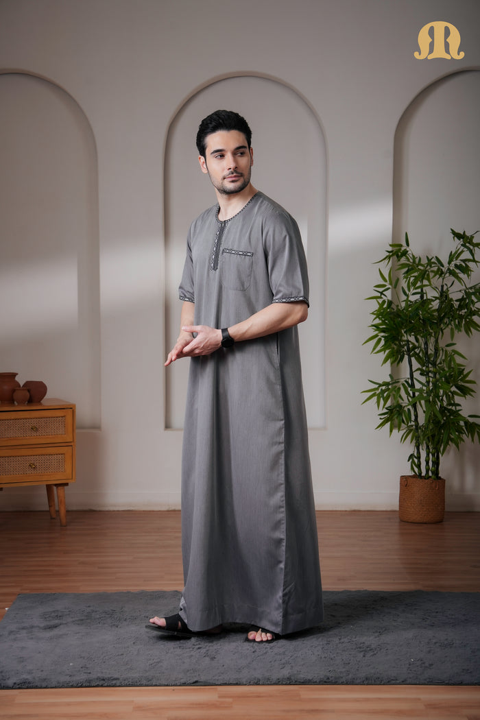 Grey Jazeb Half Sleeve Thobe Men
