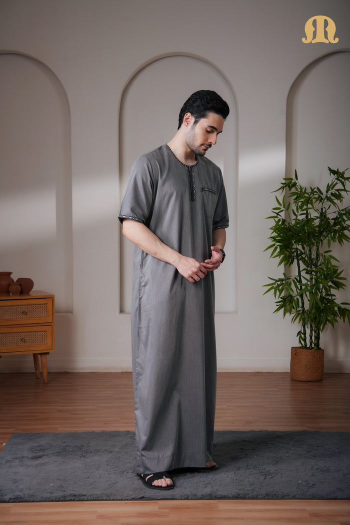 Grey Jazeb Half Sleeve Thobe Men