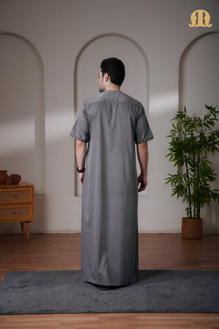 Grey Jazeb Half Sleeve Thobe Men