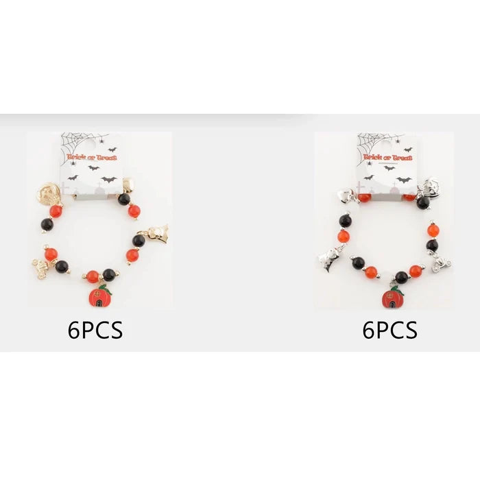 Halloween Beaded Charm Bracelet Wholesale - Pumpkin, Ghost & Carriage Spooky Beaded Stretch Bracelet (CB2706)