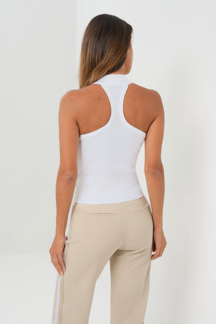 Hanna Halter High Power Rib Halter Sweater Top