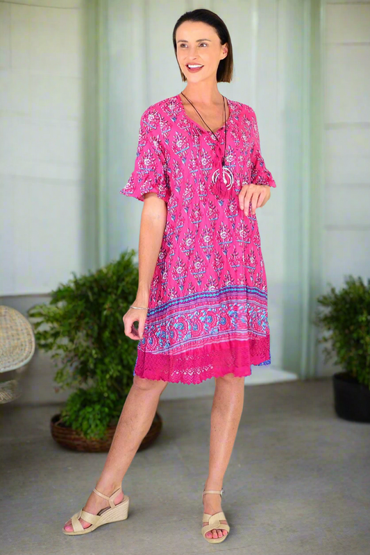 One Summer Hannah Boho short sleeve tunic with a relaxed fit, featuring bohemian style and lightweight fabric.