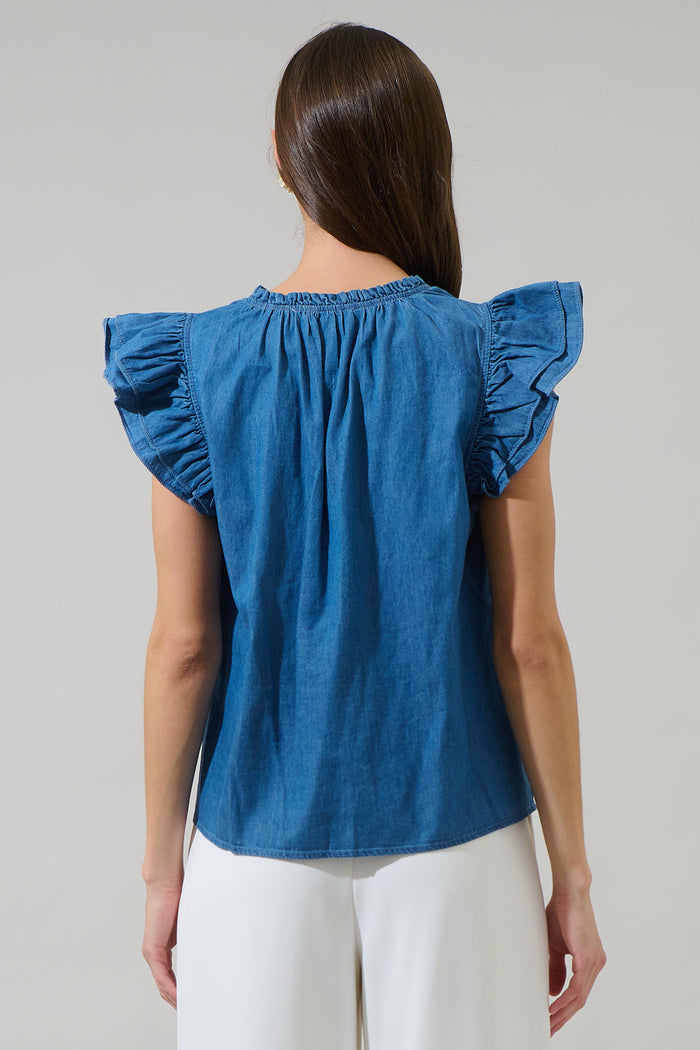 Haysville Risette Ruffle Split Neck Top