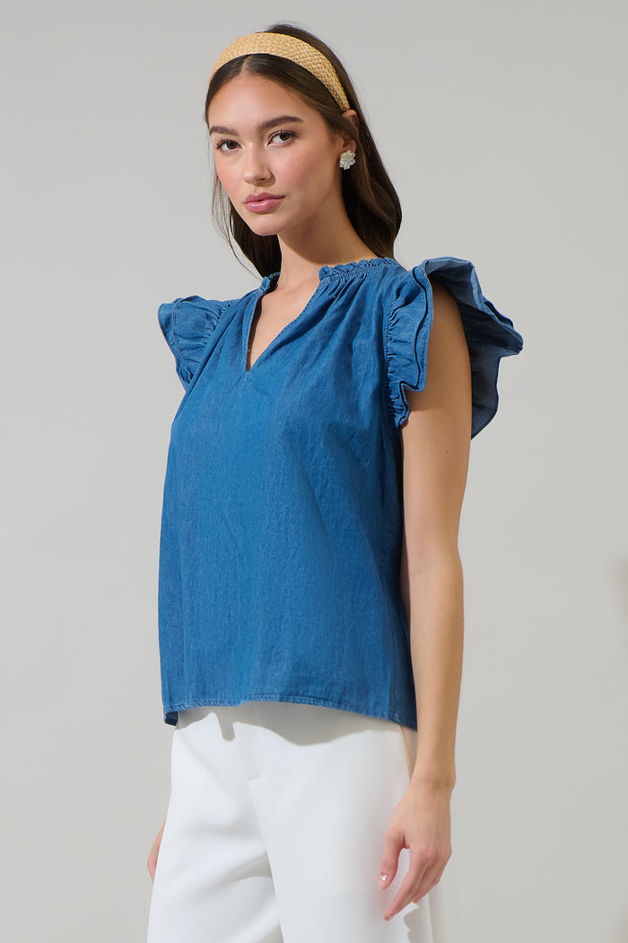 Haysville Risette Ruffle Split Neck Top