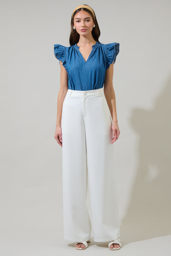 Haysville Risette Ruffle Split Neck Top