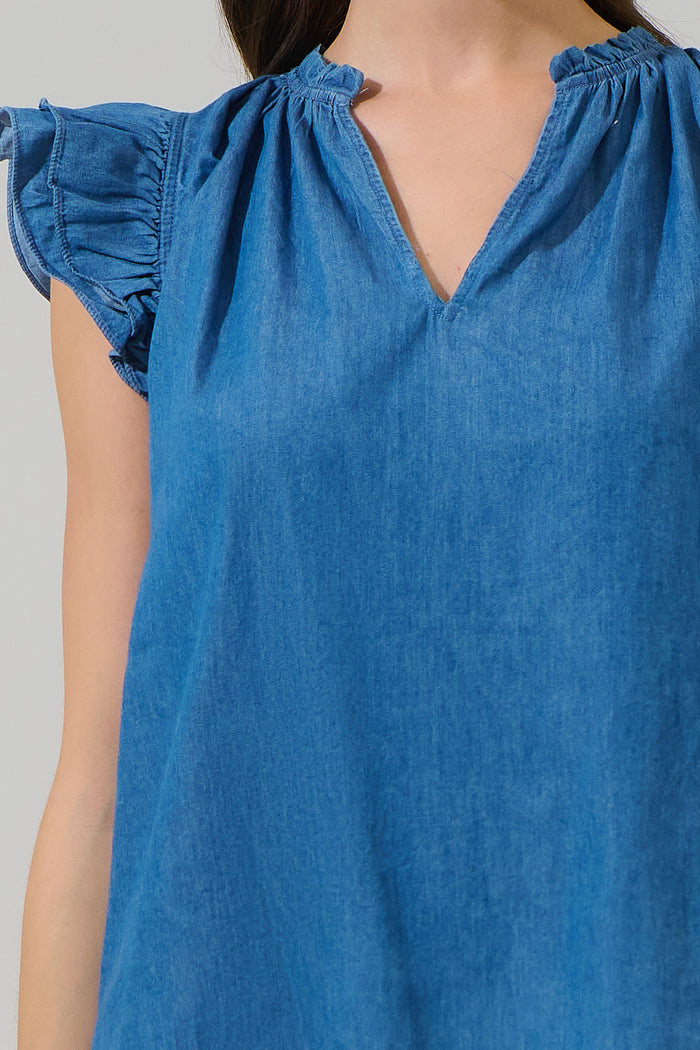 Haysville Risette Ruffle Split Neck Top