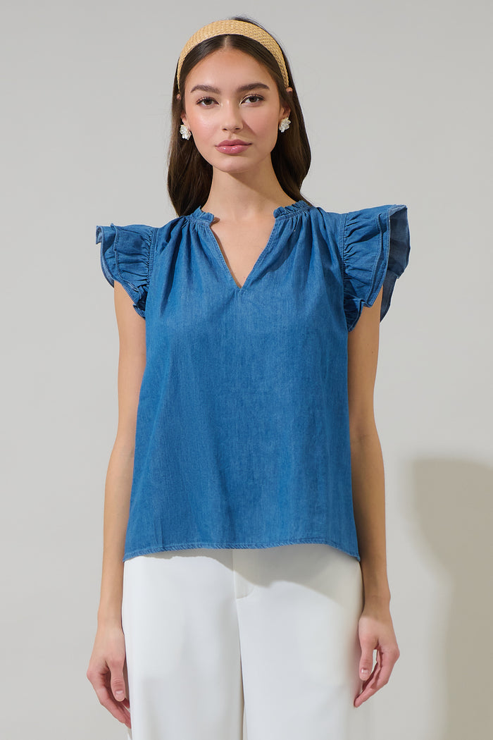 Haysville Risette Ruffle Split Neck Top