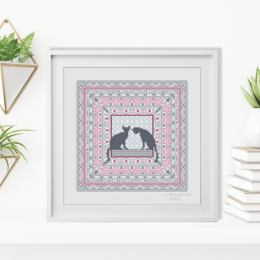 Hints of Cats Blackwork Pattern by Peppermint Purple
