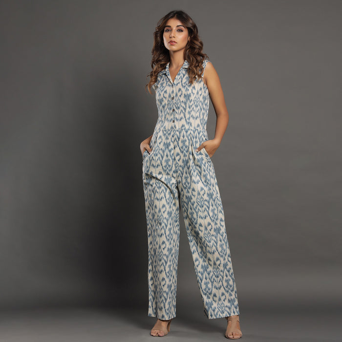 Ikat on Grey Jumpsuit Jisora Jaipur