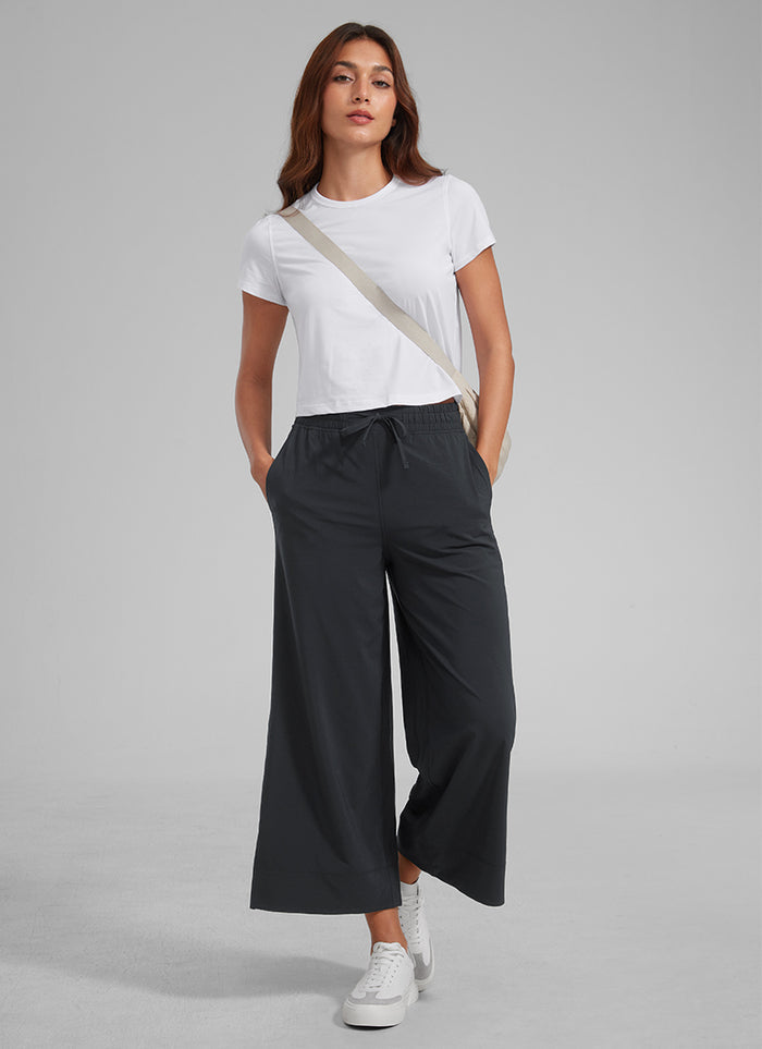 CRZ YOGA Women's  Causal High Waisted Wide Leg Pockets Pants 25'' Graphite Grey