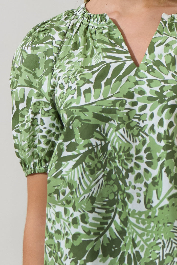 Irenan Leaf Gily Puff Sleeve Top