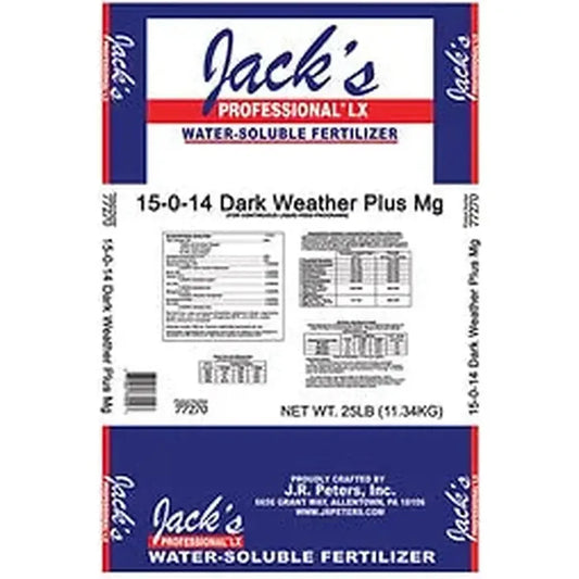 Jack's Professional Water Soluble Fertilizer 15-0-14 Dark Weather Plus Mag LX, 25lbs