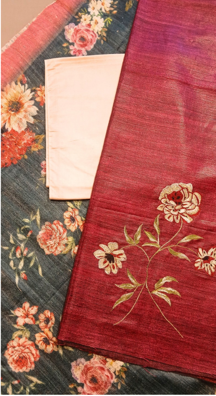 Kanak Pushp Tasar Silk Unstitched Suit