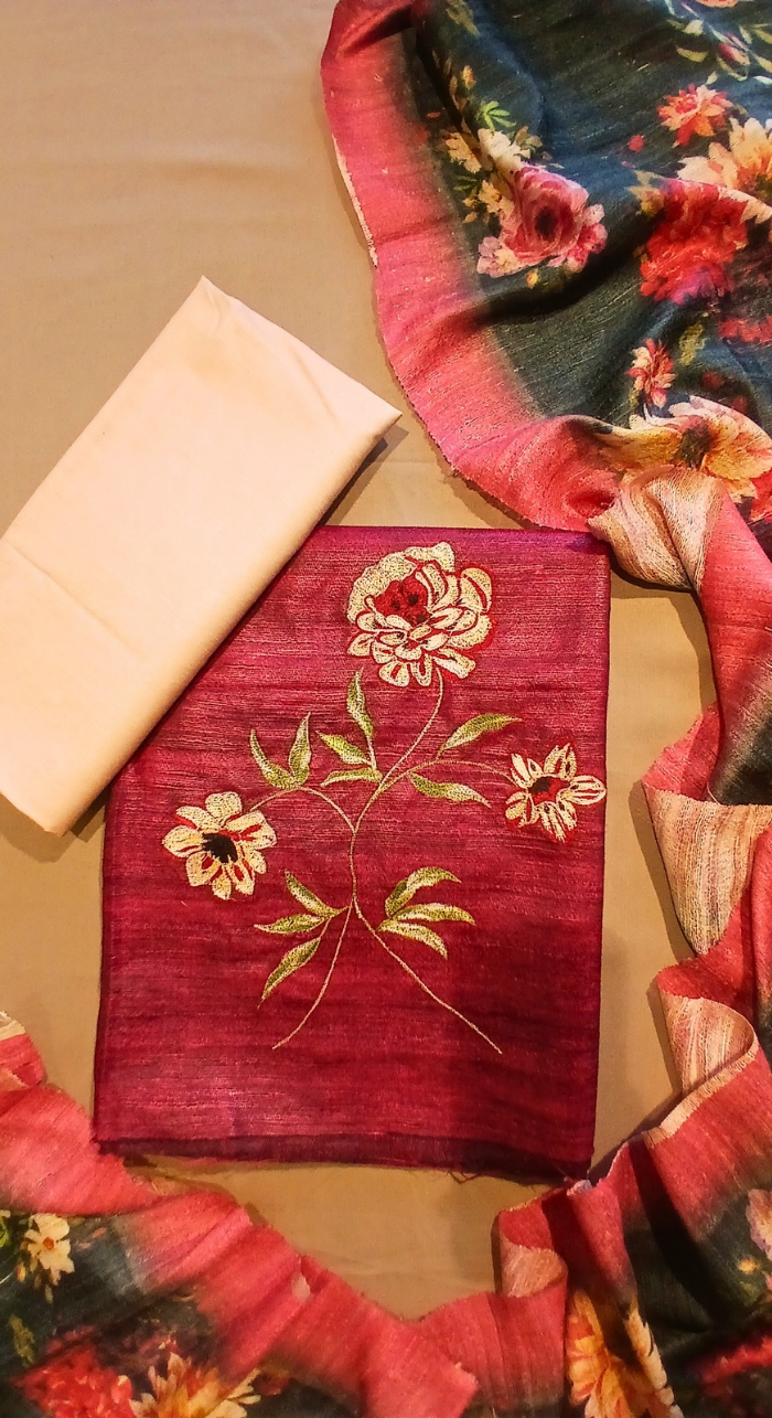 Kanak Pushp Tasar Silk Unstitched Suit