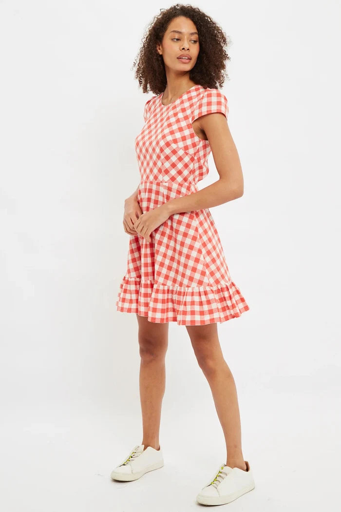 Kare Picnic Check Cap Sleeve Mini Dress – Red - Bascora