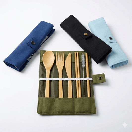 &Keep Bamboo Cutlery Set in Cotton Storage Pouch