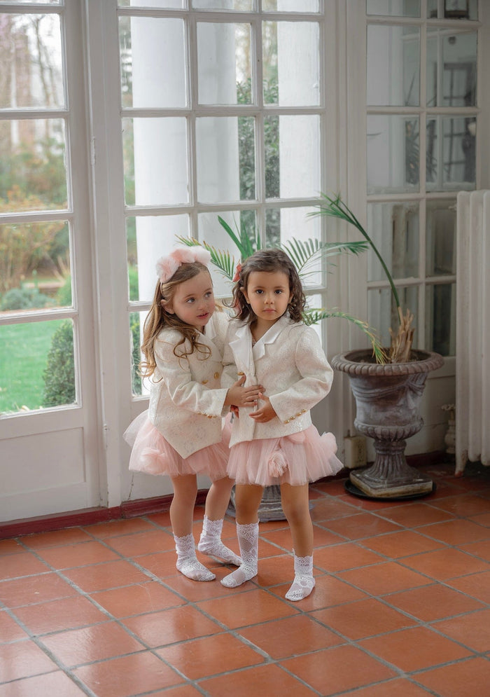 Lace Overlay White Blazer - Petite Maison Kids