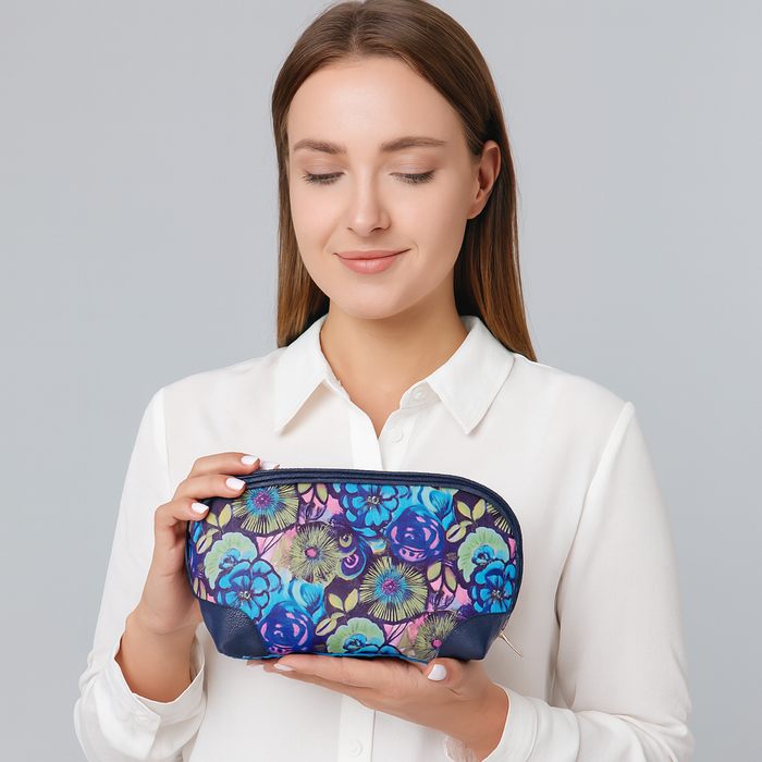 Women's floral cosmetic pouch and travel makeup bag for daily use-model image